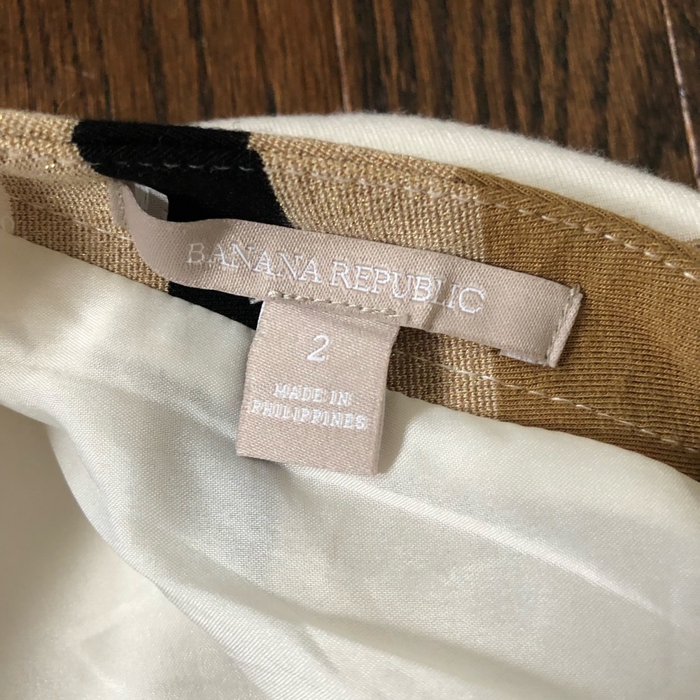 Banana Republic Women’s 2 Black/White/Gold Striped Ponte V-Back Sheath Dress EUC - Picture 6 of 11